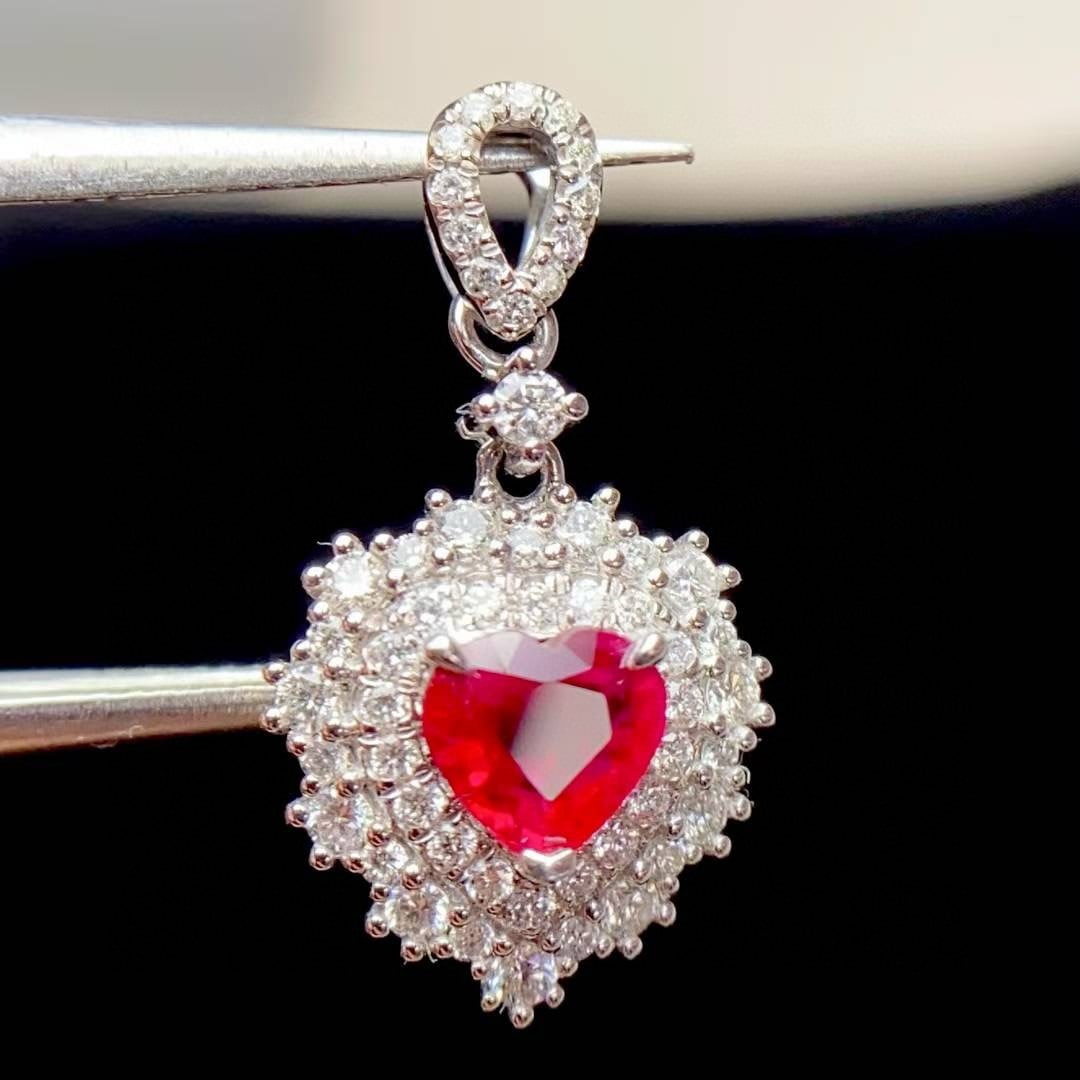 14k Gold 0.63 Ct Natural Ruby & Diamond Pendant( Without Chain ) - 5