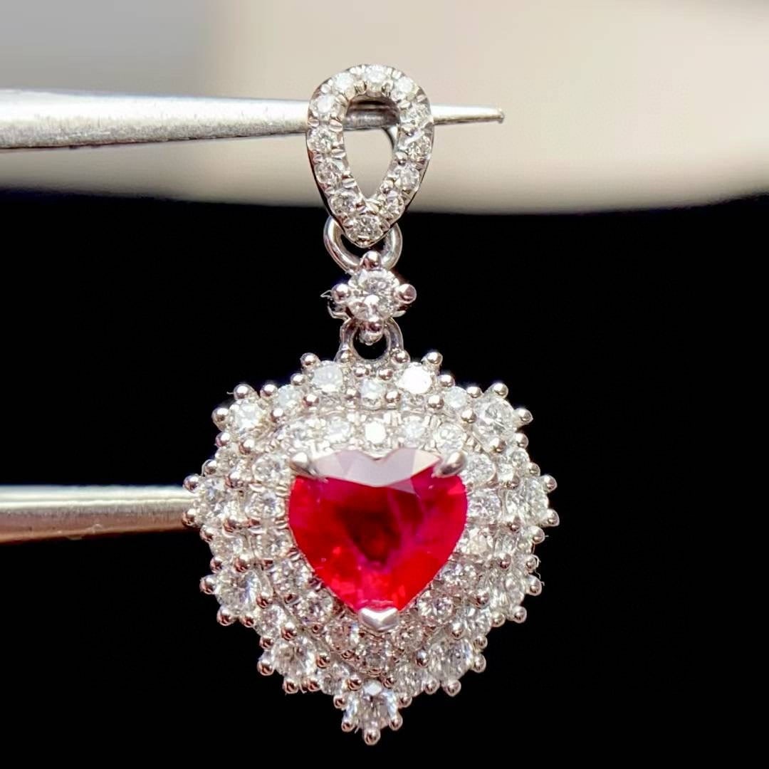 14k Gold 0.63 Ct Natural Ruby & Diamond Pendant( Without Chain ) - 6