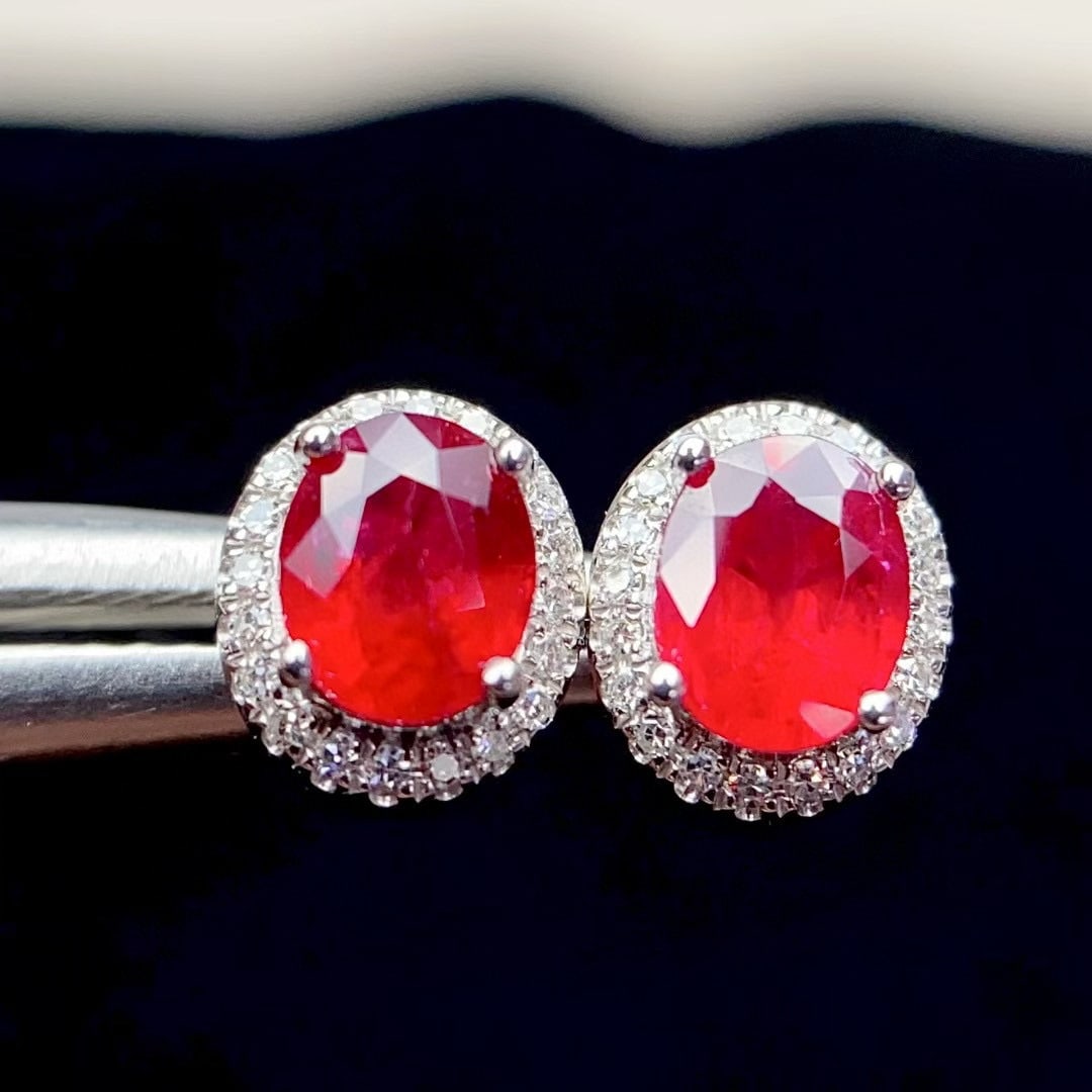 14k Gold 1.15 Ct Natural Ruby & Diamond Earrings - 3