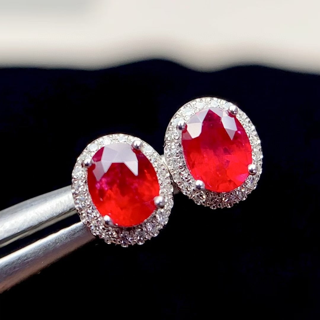 14k Gold 1.15 Ct Natural Ruby & Diamond Earrings - 4