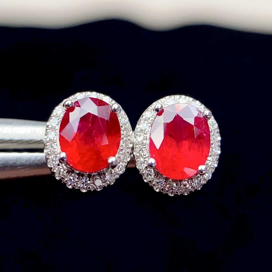14k Gold 1.15 Ct Natural Ruby & Diamond Earrings - 5
