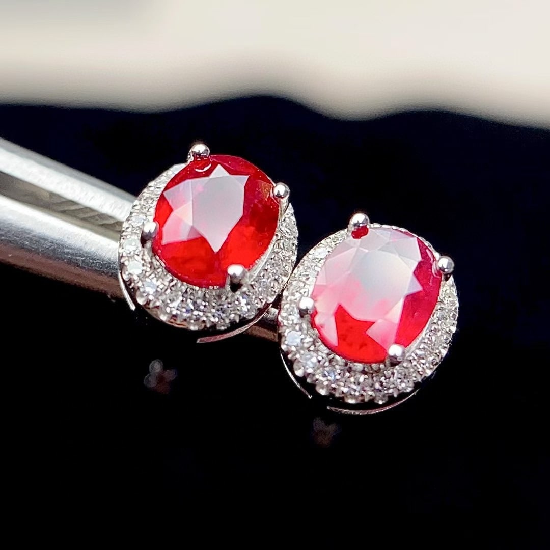 14k Gold 1.15 Ct Natural Ruby & Diamond Earrings - 6