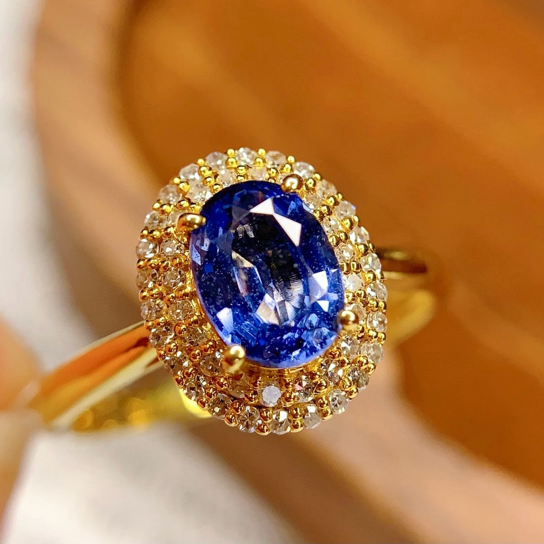 14k Gold 1.3 Ct Natural Sapphire & Diamond Ring: Ref:231035198 // gold content:14k gold // ring size:7. 25us // // main gemstone:sapphire // shape:oval // carat weight:1. 3ct // color:blue // treatment:natural // // adjacent gemstone 2 : diamond //