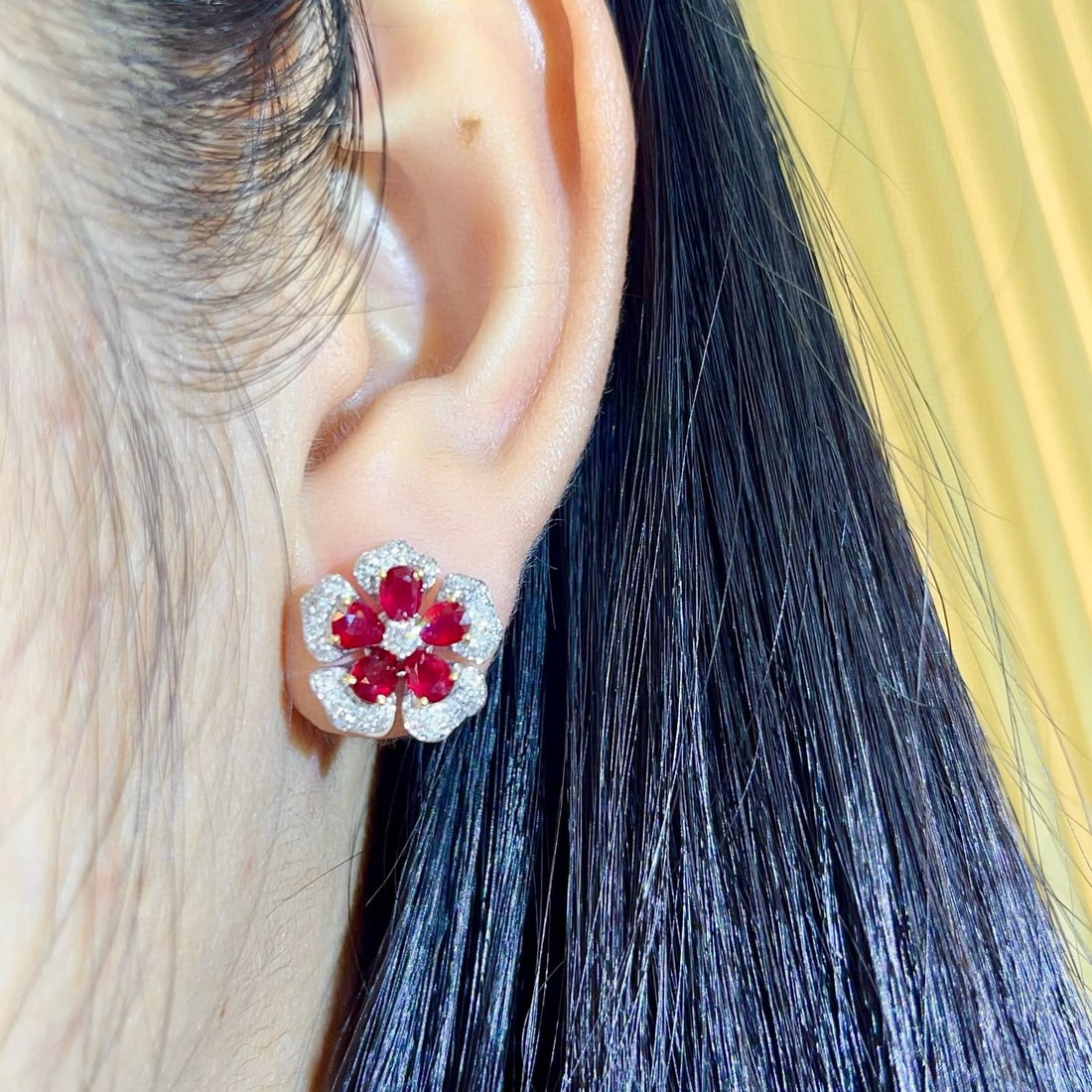 14k Gold 2.42 Ctw Natural Ruby & Diamond Earrings - 3
