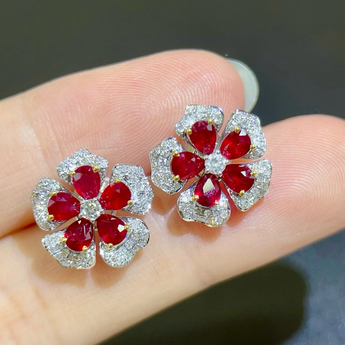 14k Gold 2.42 Ctw Natural Ruby & Diamond Earrings - 4