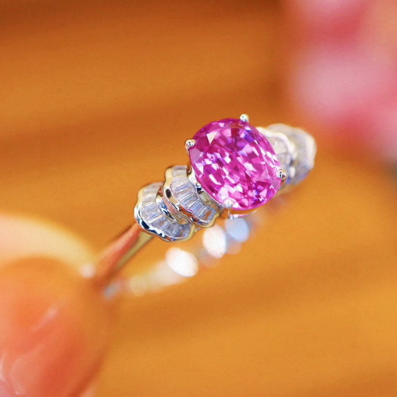 14k Gold 1.47 Ctw Natural Padparadscha Sapphire & Diamond Ring - 2