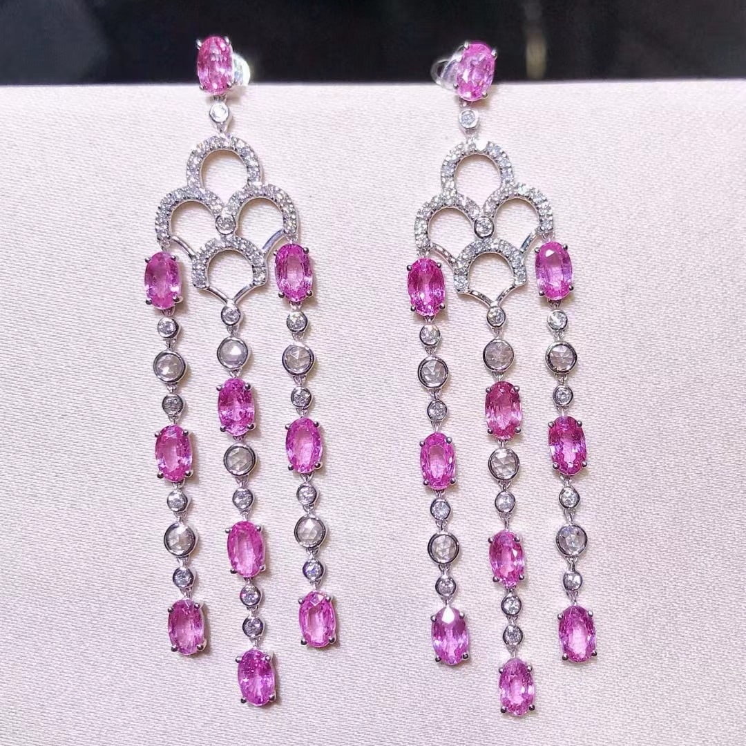 14k Gold 8.07 Ctw Natural Sapphire & Diamond Earrings - 3