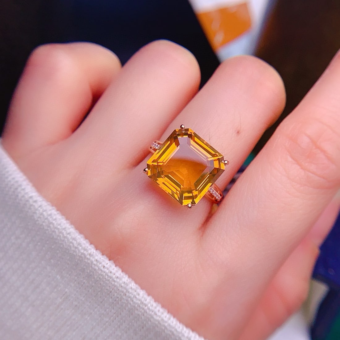 14k Gold 8.44 Ctw Natural Citrine & Diamond Ring - 5