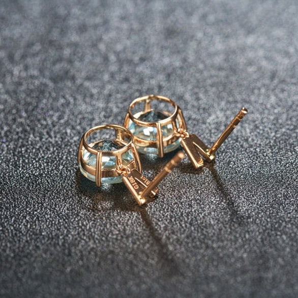 14k Gold 3.81 Ct Natural Aquamarine & Diamond Earrings - 4