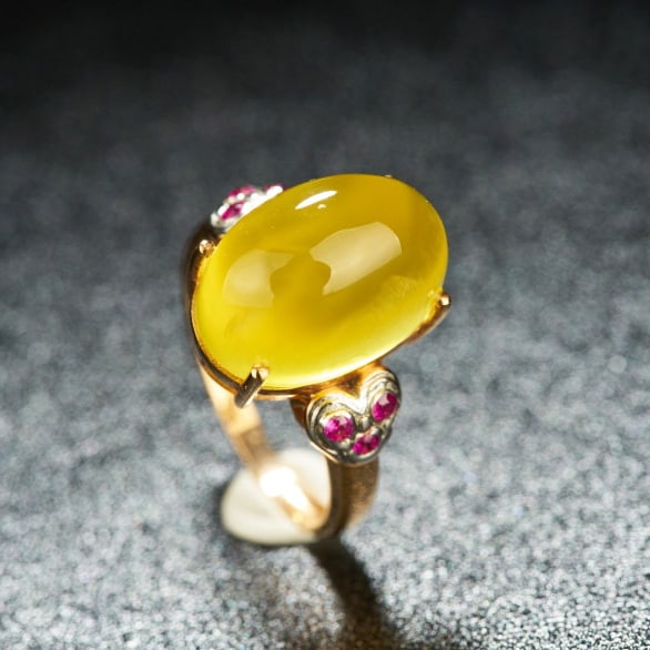14k Gold 12.15 Ct Natural Prehnite & Ruby Ring - 2