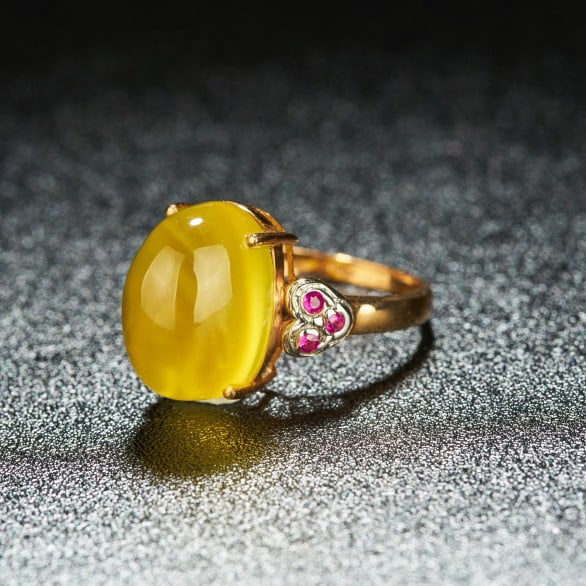 14k Gold 12.15 Ct Natural Prehnite & Ruby Ring - 4