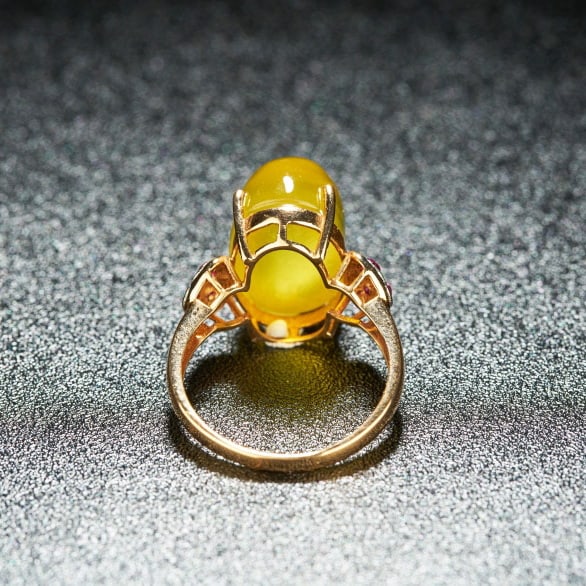 14k Gold 12.15 Ct Natural Prehnite & Ruby Ring - 5