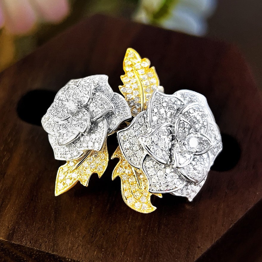14k Gold 0.85 Ct Natural H Diamond & Flowers Ring: Ref:231035226 // gold content:14k gold // ring size:7. 25us // // main gemstone:diamond // shape:round // carat weight:0. 85ct // clarity grade:vs-si // color:h // treatment:natural // cut grade:g //