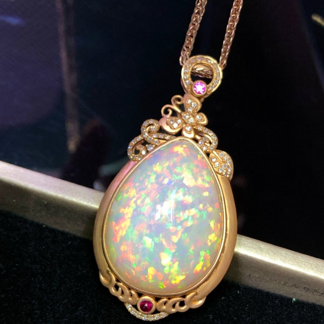 14k Gold 33.2 Ct Natural Opal & Diamond Pendant( Without Chain ) - 5