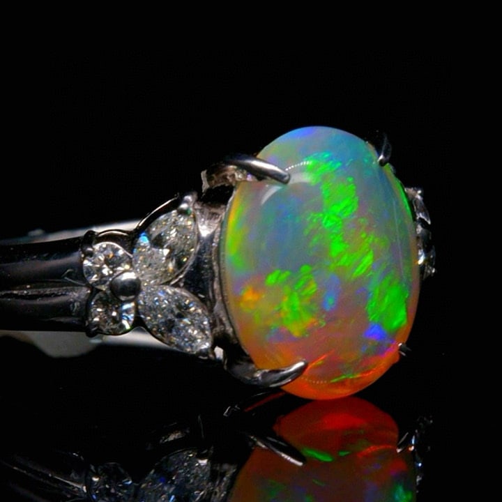 14k Gold 2.51 Ctw Natural Opal & Diamond Ring - 2