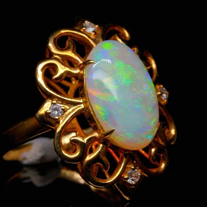 14k Gold 2.97 Ctw Natural Opal & Diamond Ring - 2