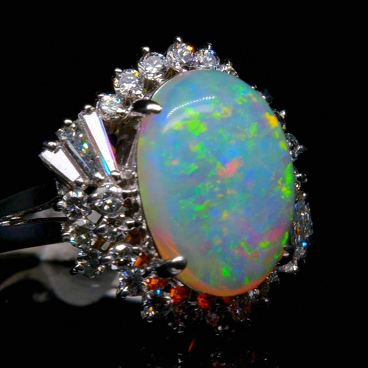 14k Gold 3.92 Ctw Natural Opal & Diamond Ring - 2