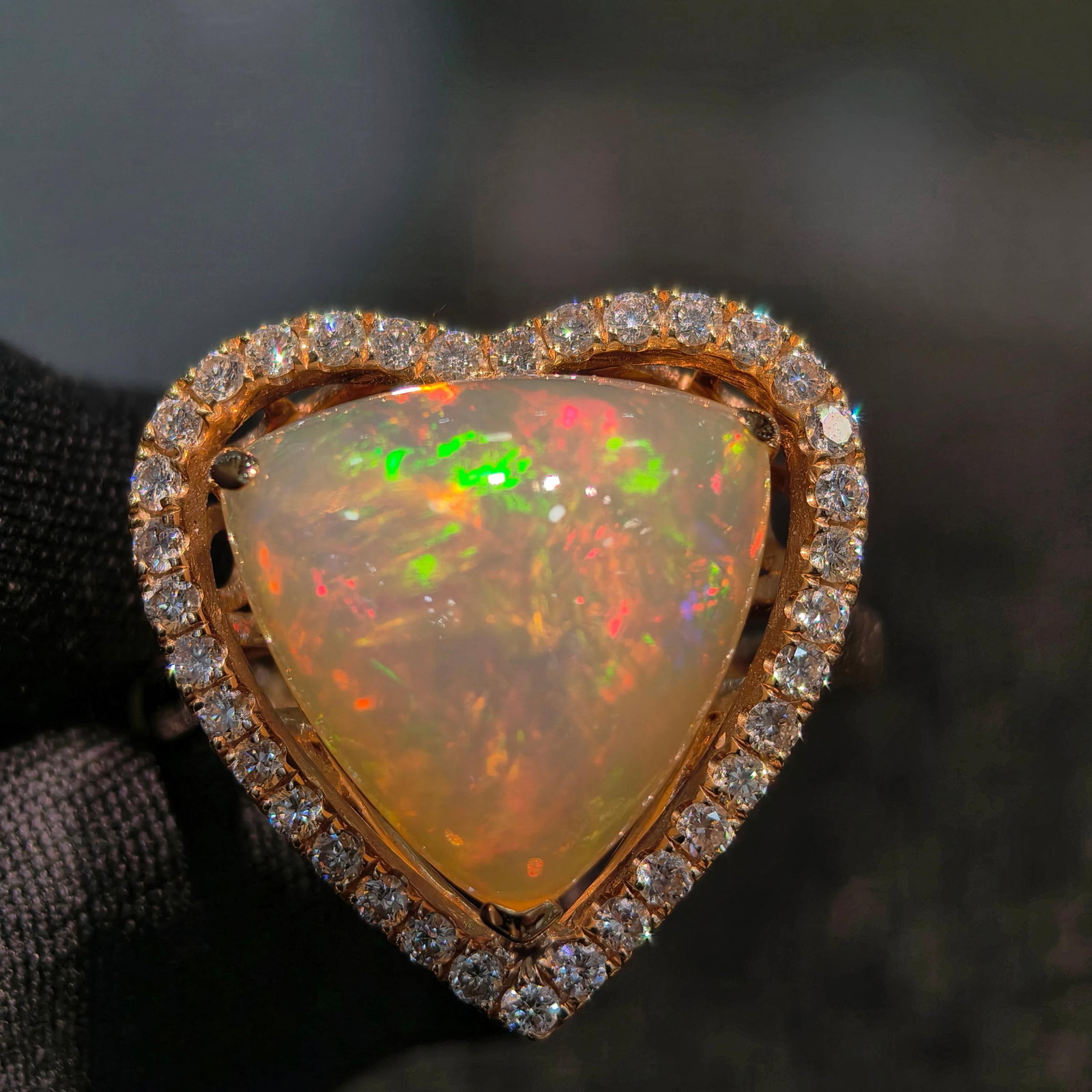 14k Gold 7.08 Ctw Natural Opal & Diamond Ring: Ref:231035239 // gold content:14k gold // ring size:7. 25us // // main gemstone:opal // shape:triangle // carat weight:6. 59ct // color:color // treatment:natural // // adjacent gemstone 2 : diamond