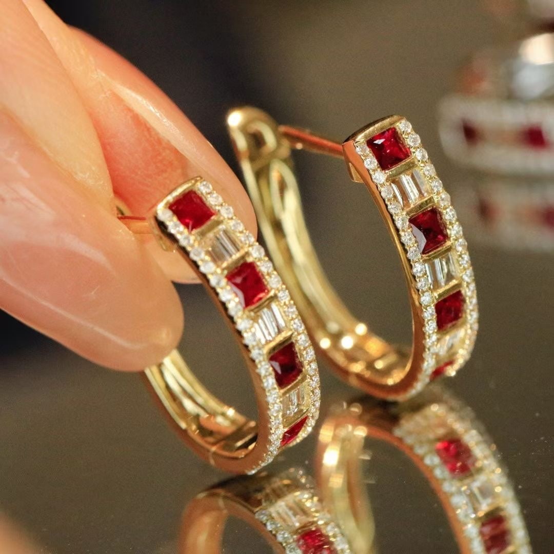 14k Gold 1.0 Ctw Natural Ruby & Diamond Earrings - 2
