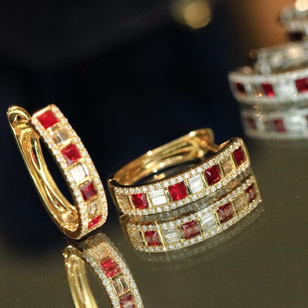 14k Gold 1.0 Ctw Natural Ruby & Diamond Earrings - 3
