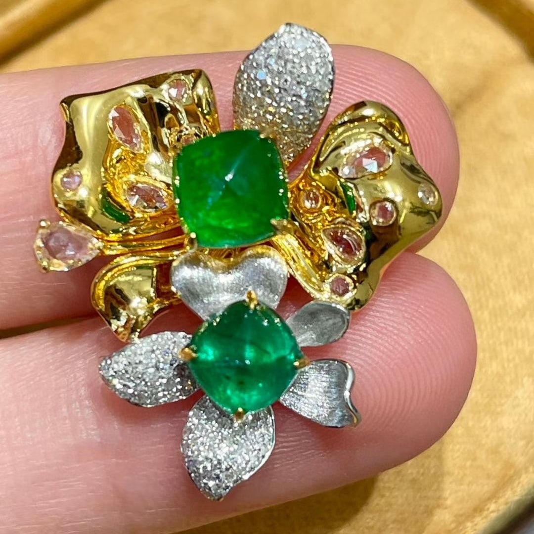 14k Gold 2.0 Ct Natural Emerald & Diamond & Sapphire Pendant( Without Chain ) - 2