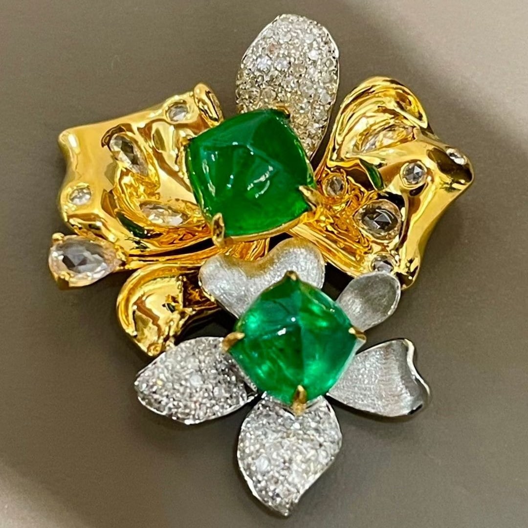 14k Gold 2.0 Ct Natural Emerald & Diamond & Sapphire Pendant( Without Chain ) - 3