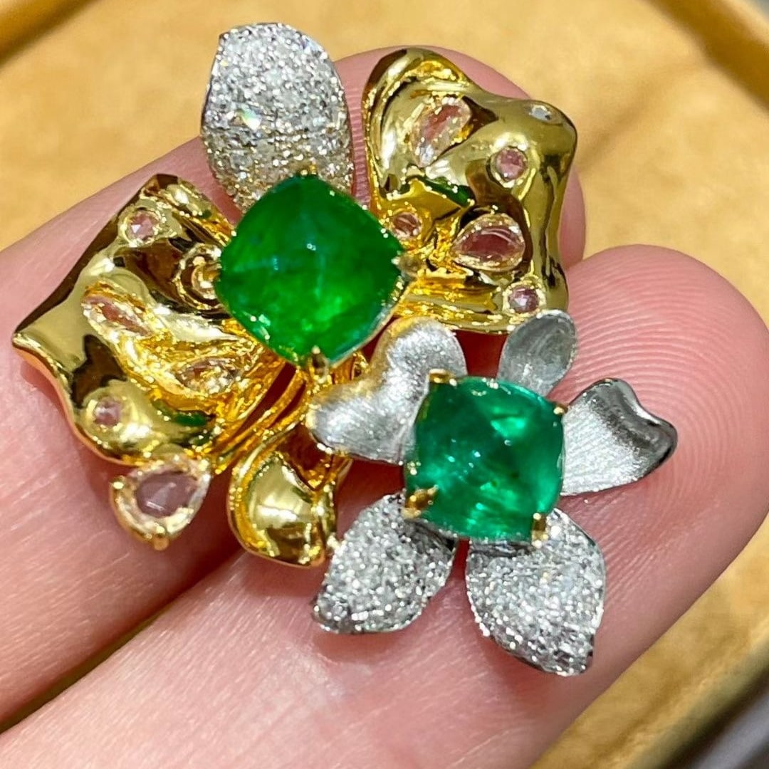 14k Gold 2.0 Ct Natural Emerald & Diamond & Sapphire Pendant( Without Chain ) - 5