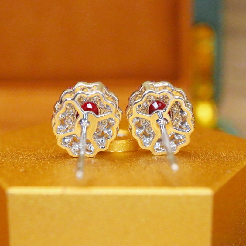 14k Gold 0.79 Ctw Natural Ruby & Diamond Earrings - 4