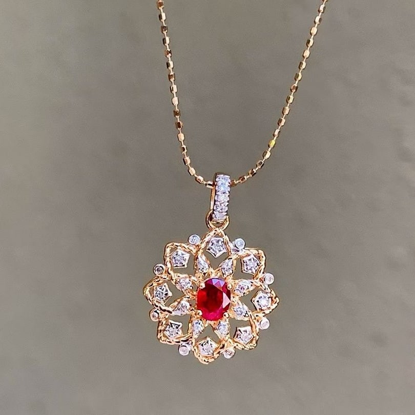 14k Gold 0.38 Ctw Natural Ruby & Diamond Pendant( Without Chain ) - 3