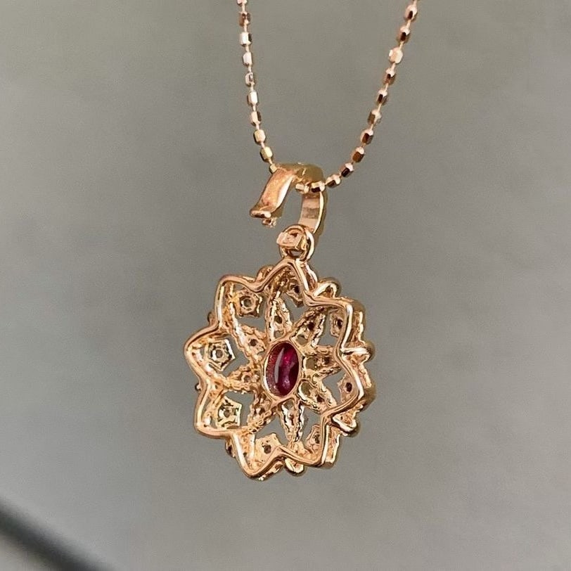 14k Gold 0.38 Ctw Natural Ruby & Diamond Pendant( Without Chain ) - 4