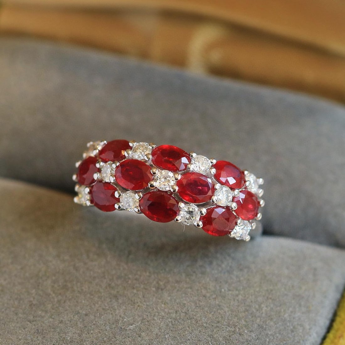 14k Gold 2.35 Ctw Natural Ruby & Diamond Ring: Ref:231035255 // gold content:14k gold // ring size:7. 25us // // main gemstone:ruby // shape:oval // carat weight:1. 91ct // color:red // treatment:natural // // adjacent gemstone 2 : diamond //