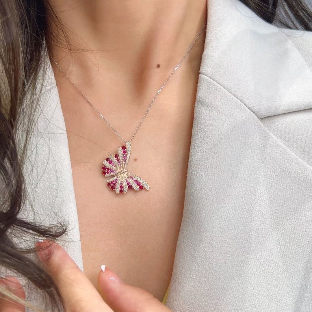 14k Gold 2.08 Ctw Natural Ruby & Diamond Pendant( Without Chain ) - 2