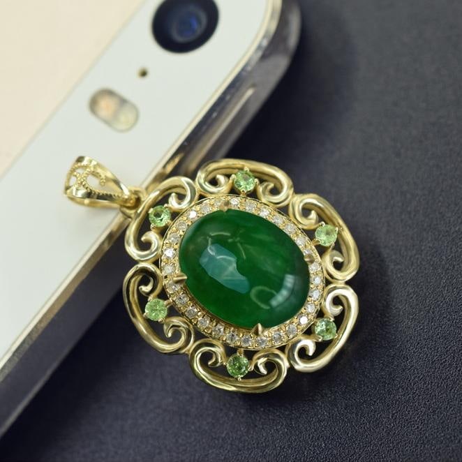 14k Gold 3.34 Ctw Natural Emerald & Diamond Pendant( Without Chain ) - 4