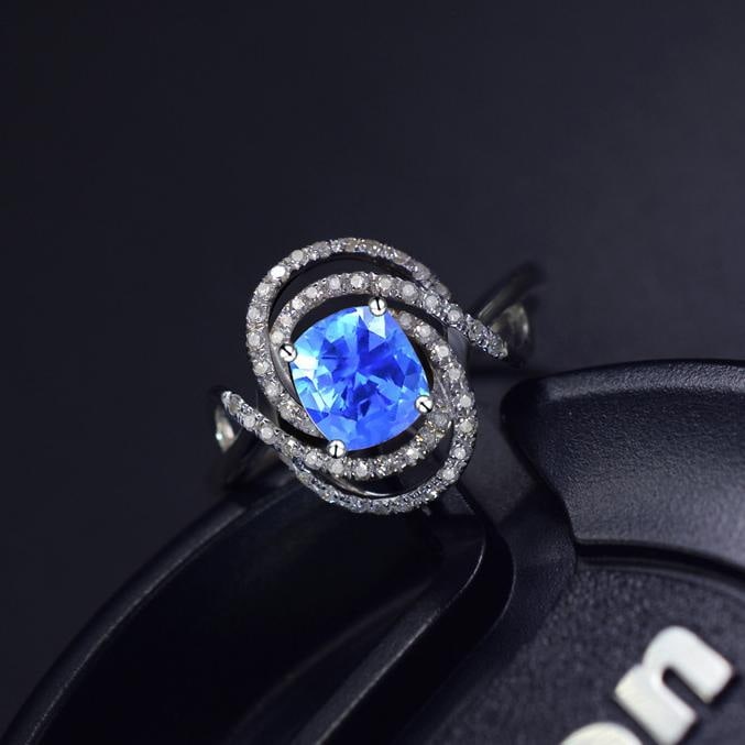 14k Gold 1.21 Ctw Natural Sapphire & Diamond Ring: Ref:231036006 // gold content:14k gold // ring size:7. 25us // // main gemstone:sapphire // shape:cushion // carat weight:1. 02ct // color:blue // treatment:natural // // adjacent gemstone 2 :