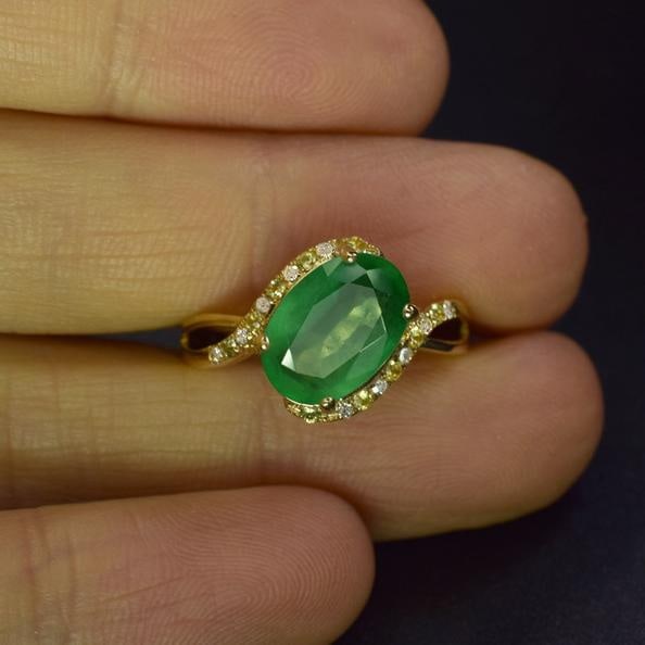 14k Gold 2.59 Ctw Natural Emerald & Diamond Ring - 2