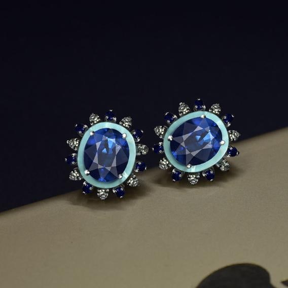 14k Gold 2.89 Ctw Natural Sapphire & Sapphire Earrings - 3