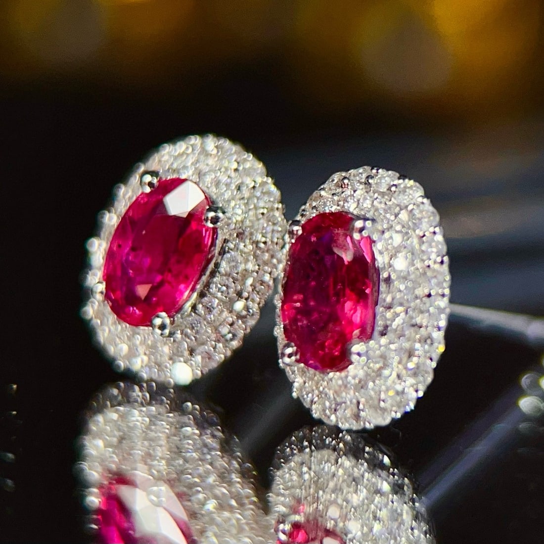 14k Gold 1 Ct Natural Ruby & Diamond Earrings - 2