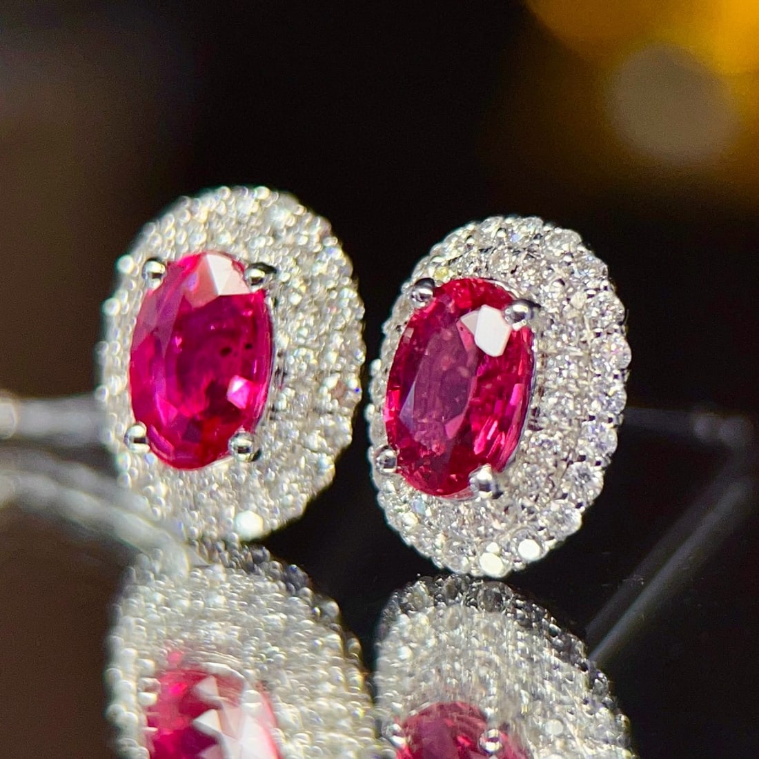 14k Gold 1 Ct Natural Ruby & Diamond Earrings - 3