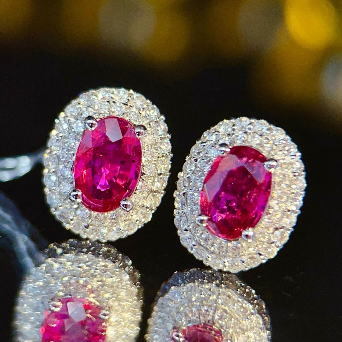 14k Gold 1 Ct Natural Ruby & Diamond Earrings - 4
