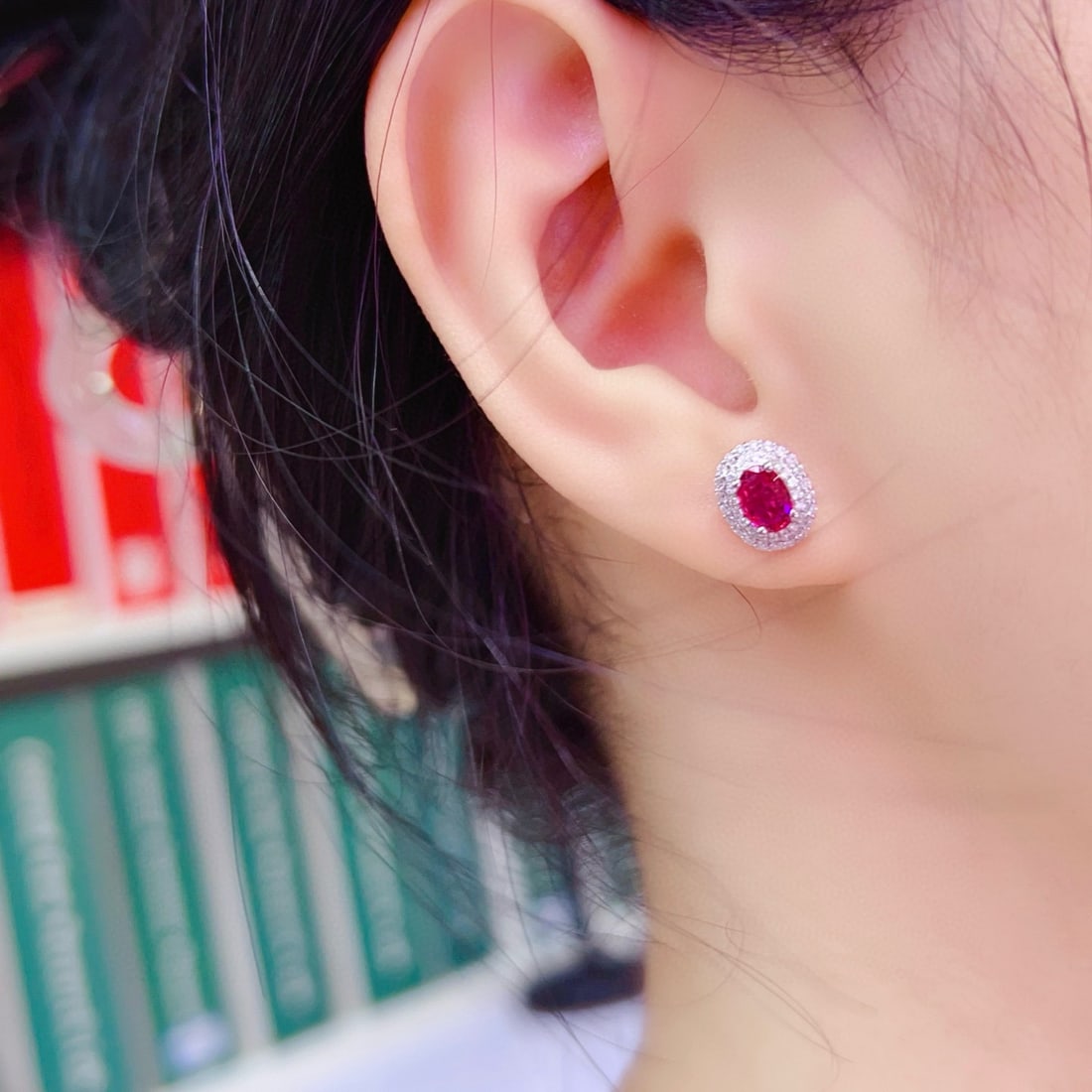 14k Gold 1 Ct Natural Ruby & Diamond Earrings - 5
