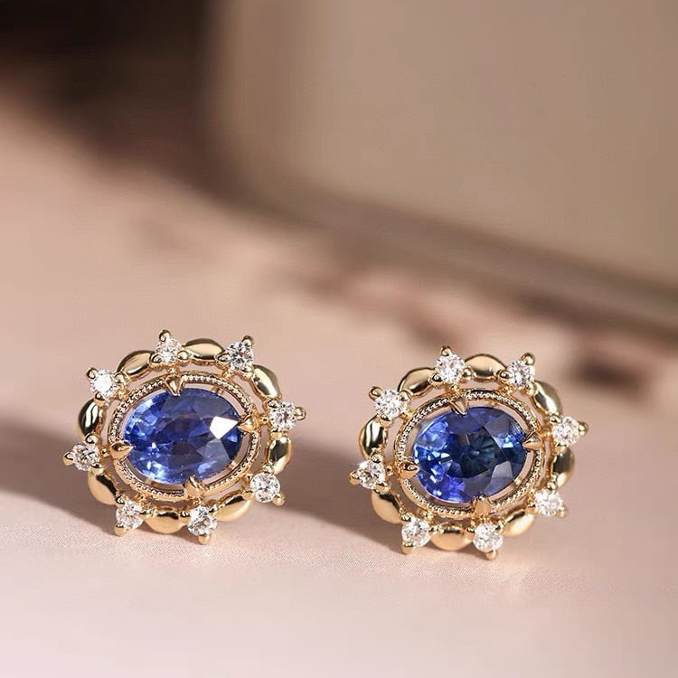 14k Gold 4.4 Ctw Natural Sapphire & Diamond Jewelry Set - 2