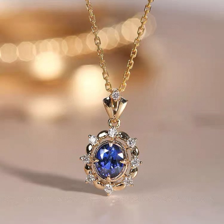 14k Gold 4.4 Ctw Natural Sapphire & Diamond Jewelry Set - 3