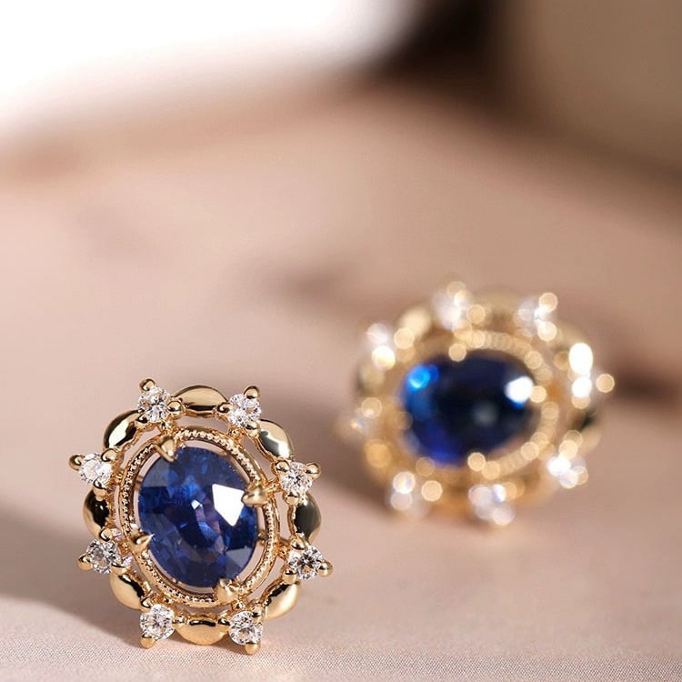 14k Gold 4.4 Ctw Natural Sapphire & Diamond Jewelry Set - 4