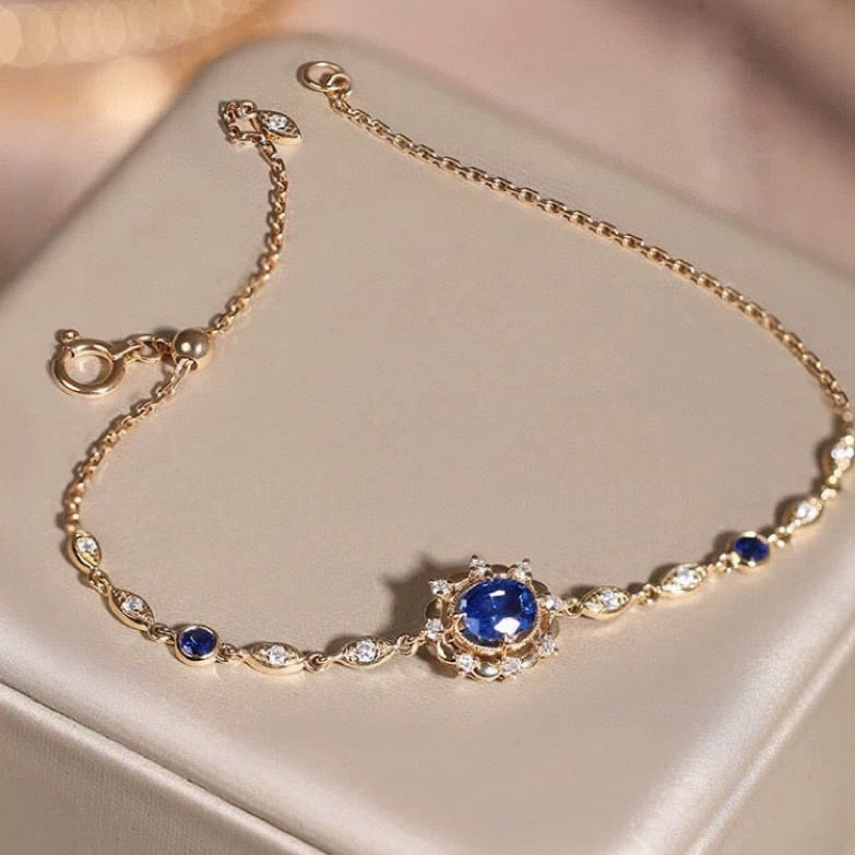 14k Gold 4.4 Ctw Natural Sapphire & Diamond Jewelry Set - 5