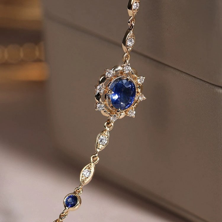14k Gold 4.4 Ctw Natural Sapphire & Diamond Jewelry Set - 6