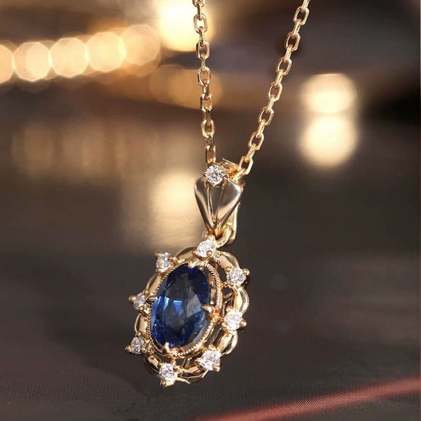 14k Gold 4.4 Ctw Natural Sapphire & Diamond Jewelry Set - 7