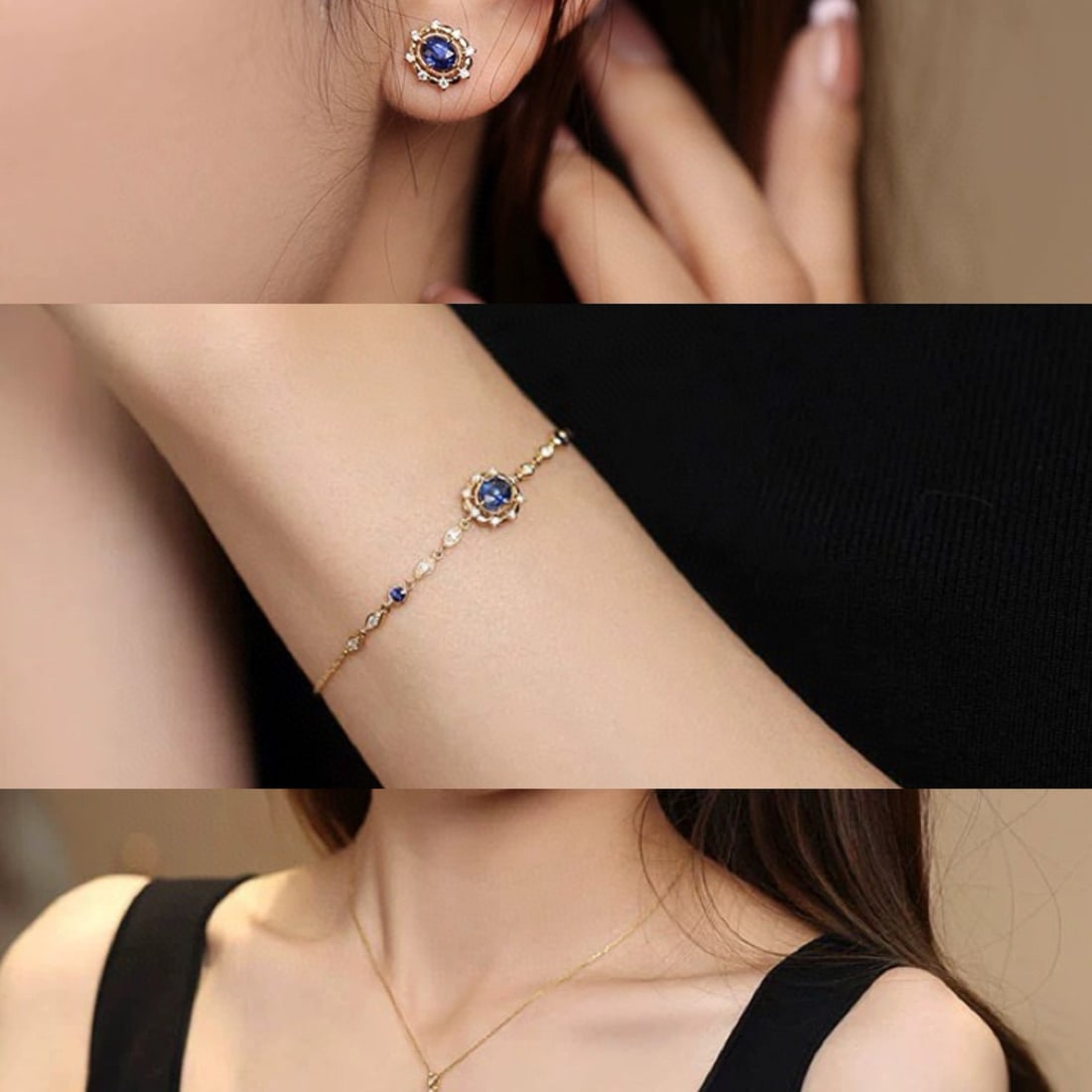 14k Gold 4.4 Ctw Natural Sapphire & Diamond Jewelry Set - 9