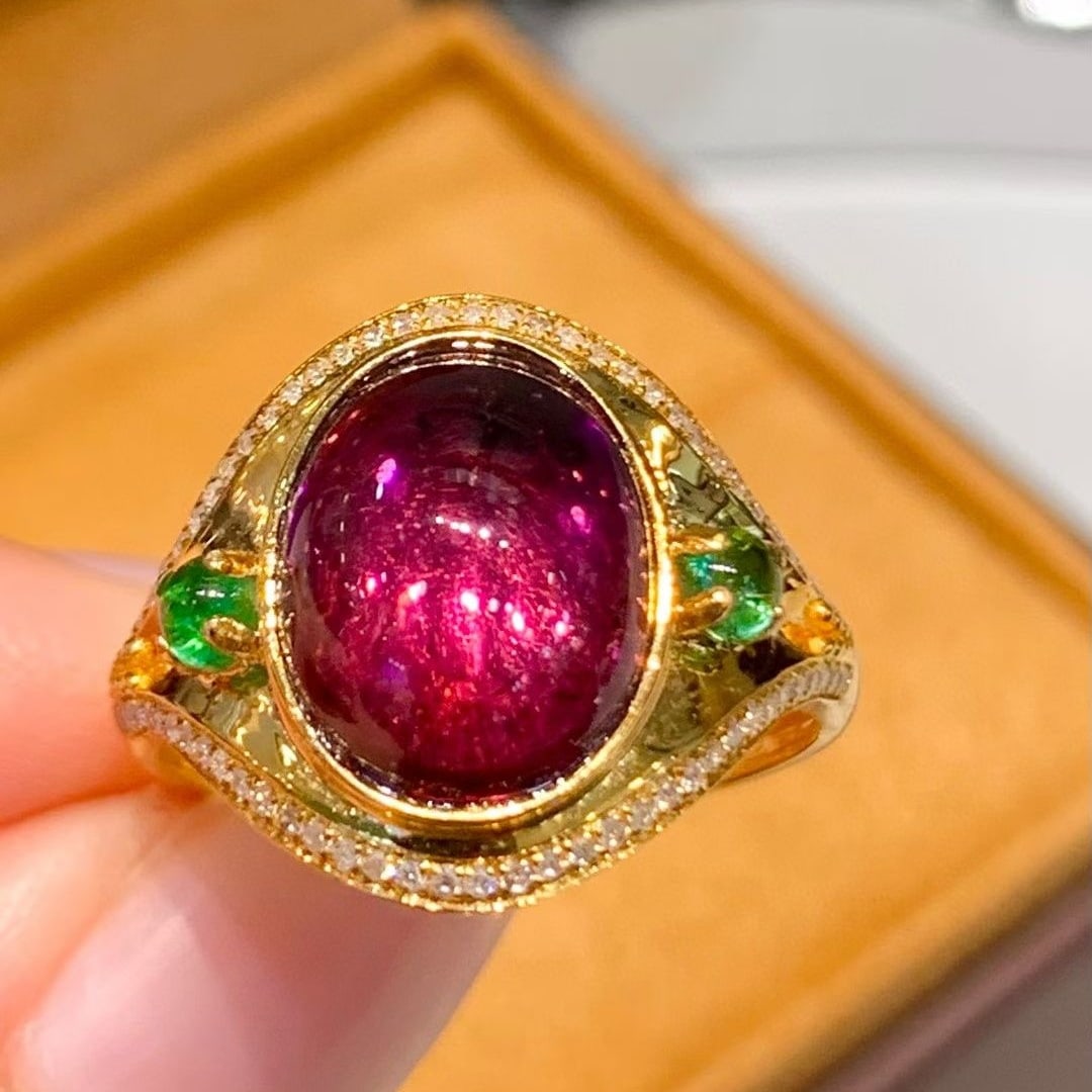 14k Gold 4 Ct Natural Tourmaline & Diamond Ring - 2