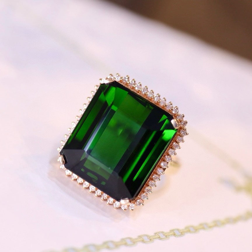 14k Gold 22.1 Ct Natural Tourmaline & Diamond Ring - 2