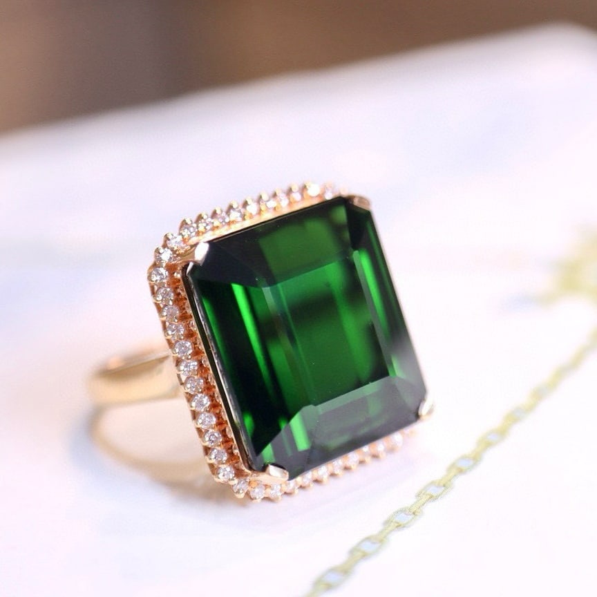 14k Gold 22.1 Ct Natural Tourmaline & Diamond Ring - 3